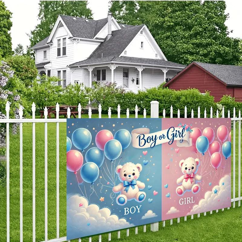 A Background Featuring a Blue and Pink Bear for a Gender Reveal Party Made of Polyester Material