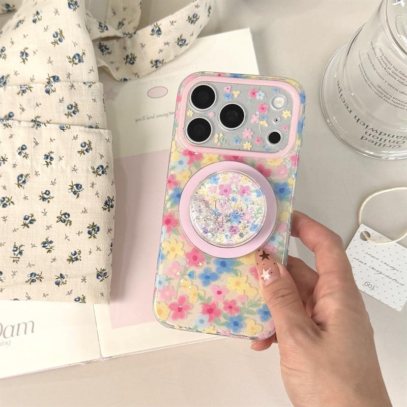 Frühlingsblumen-Sanduhr-Magnetständer-Hülle für iPhone 17/16 Pro Max/15/14