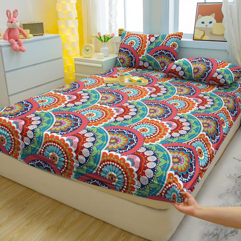 3-teiliges einfaches modernes Böhmen-Muster mattes dreiteiliges Spannbettlaken-Set, Schlafzimmer bedrucktes Bettbezug-Set, Bettwäsche