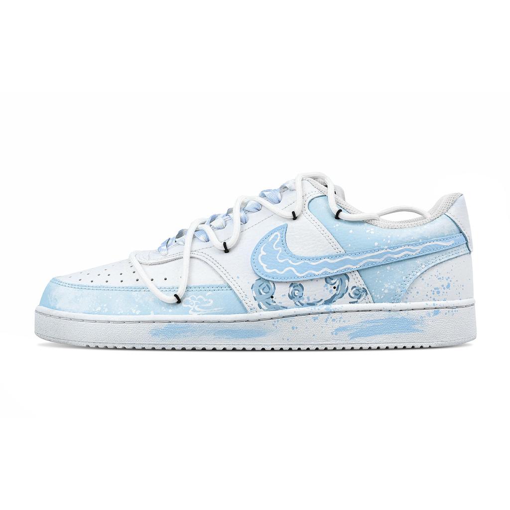 Nike Court Vision 1 Summer Wave Heart Box Slip Resistant Abrasion Resistant Low top Skateboard Shoes Men's Light Blue DH2987-101(Team459--)
