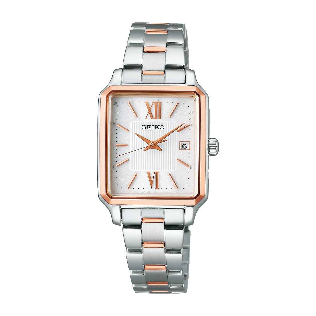 

[Годинник Seiko] Жіночий годинник Seiko Selection S Series із сонячним радіо та квадратним корпусом SWFH140 – сріблястий та рожево-золотистий