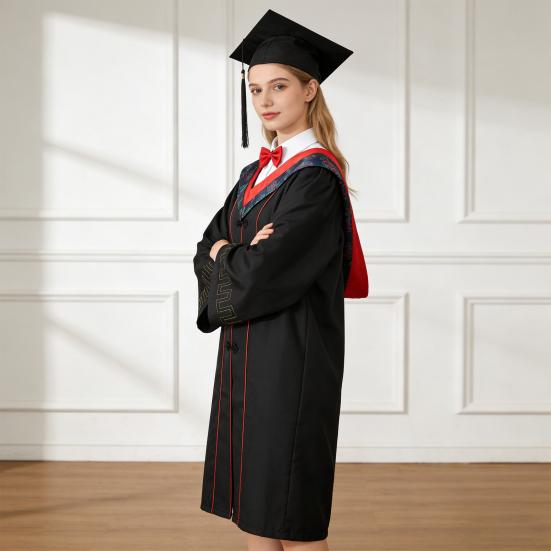 Unisex Matte Graduation Cap Gown Set with Fake Shirt Collar And Neck Tie Professional Formal Attire Bachelor's Uniform for High School College