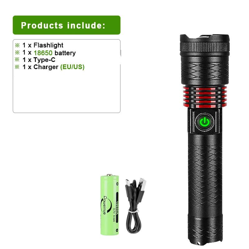 High Power 10000mAh  LED Flashlights Type-C Rechargeable LED Torch  5000M Ultra Powerful Flashlight Outdoor