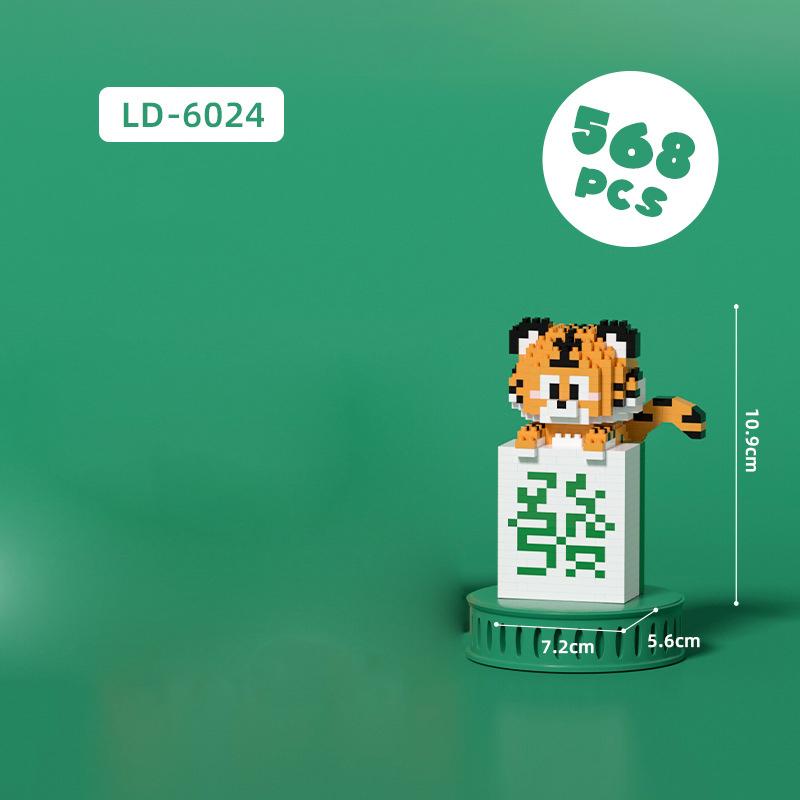 Cartoon Animal China Mahjong Micro Diamond Block Panda Tiger Cattle Building Brick Dragon Reindeer Rabbit Pig Nanobrick Toys