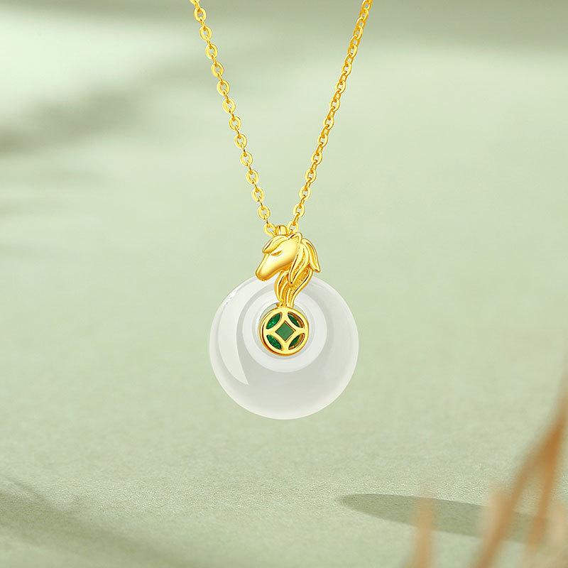 Tichiya Zodiac Horse Necklace - S925 Sterling Silver with White Agate Pendant for Women 925 Sterling Silver