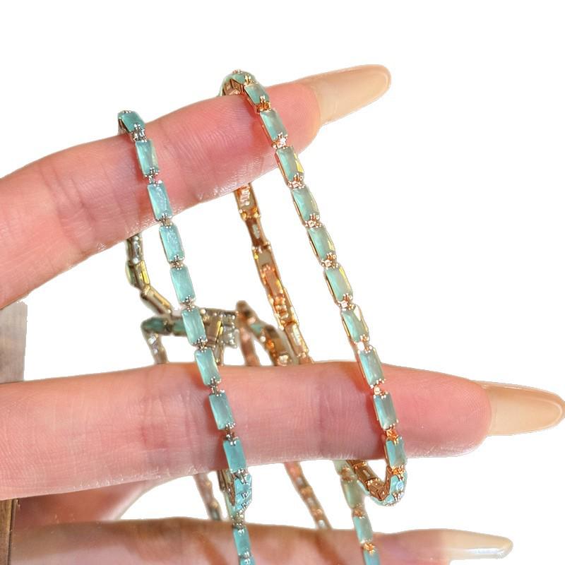 Elegant Silver Sea Blue Zircon Beaded Bracelet for Women - 2026 Niche Design Hand Jewelry