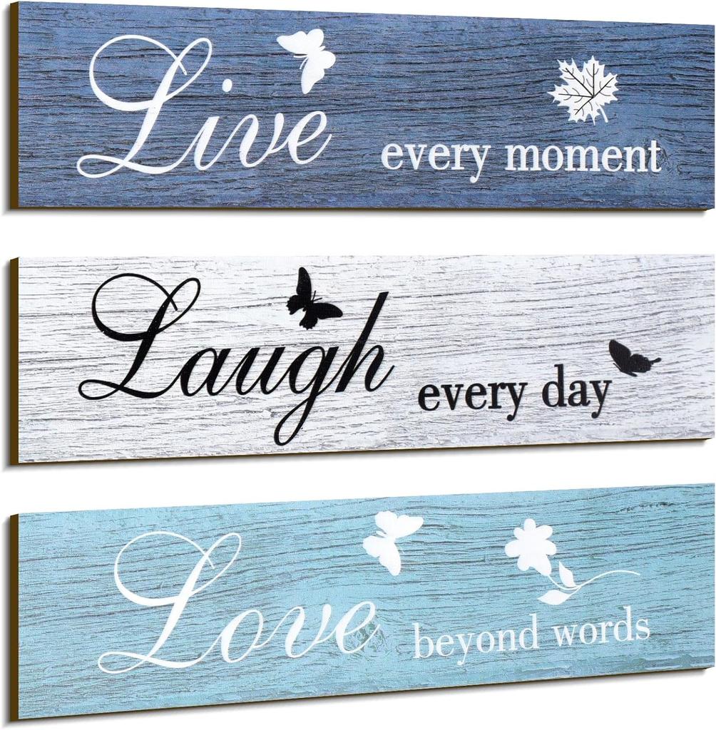 3 Pieces Rustic Wood Sign Wall Decor Live Love Blessed Family and Love Decoration for Home Kitchen Living Room No Frame