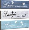 3 Pieces Rustic Wood Sign Wall Decor Live Love Blessed Family and Love Decoration for Home Kitchen Living Room No Frame