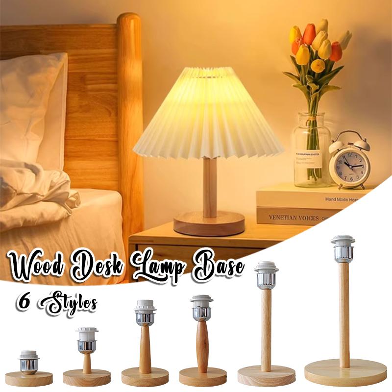 Circular Solid Wooden Base Holder with Cord On Off Switch for Table Lamp,plug In E27 Lamp Bedside Lamp Holder for Home Lighting