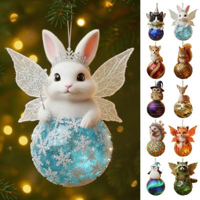 Christmas Animal Ornament 2D Acrylic Wildlife On Ball Hanging Ornaments for Winter Xmas Tree Home Party Decor