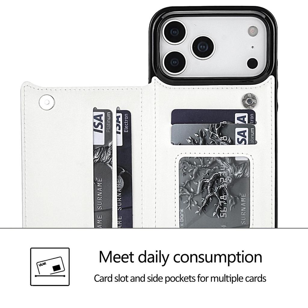 Kožené stojánkové pouzdro pro iPhone 17 Pro Max s držákem na karty a dvojitým zapínáním