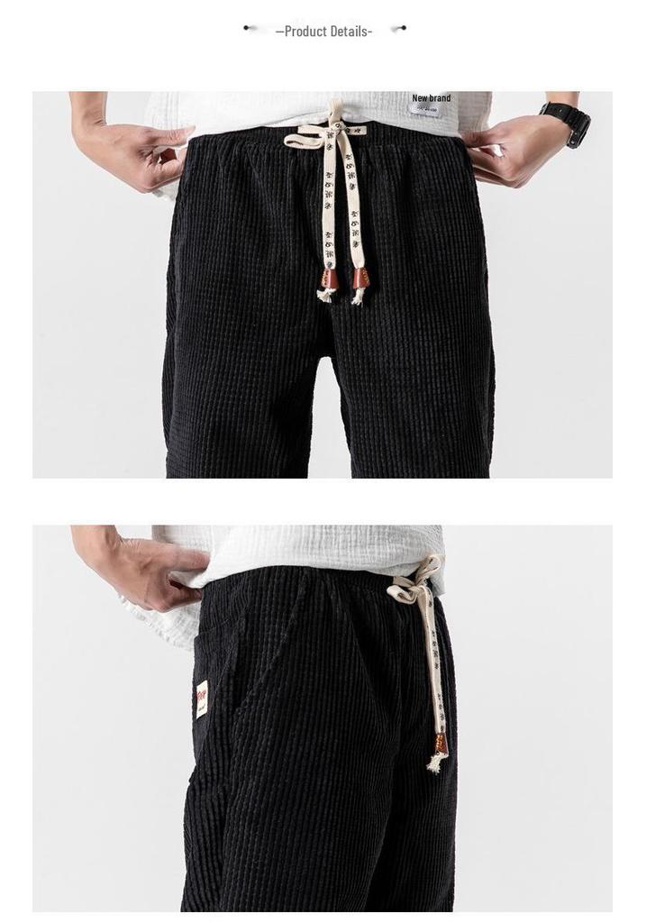 Men's Loose Fit Corduroy Casual Pants - Japanese & Chinese Style, Spring/Autumn Collection.