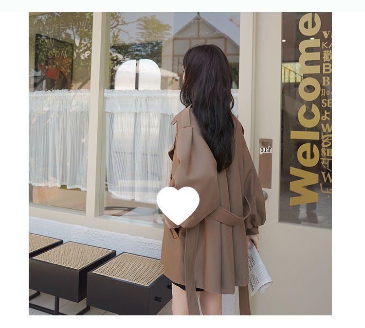 Khakifarbener Damen-Trenchcoat in lockerer Passform, Neuer koreanischer Stil für Frühling & Herbst 2025, Kleine Größe mit Puffärmeln