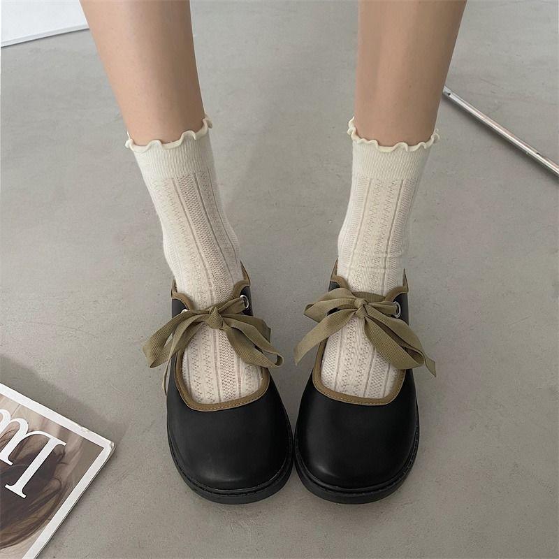 Scarpe Décolleté Stile Giapponese Lolita Carine Gotico Mary Jane Mocassini Tacco Basso Eleganti Punta Tonda Scarpe per Donne Kawaii con Fiocco Vestito