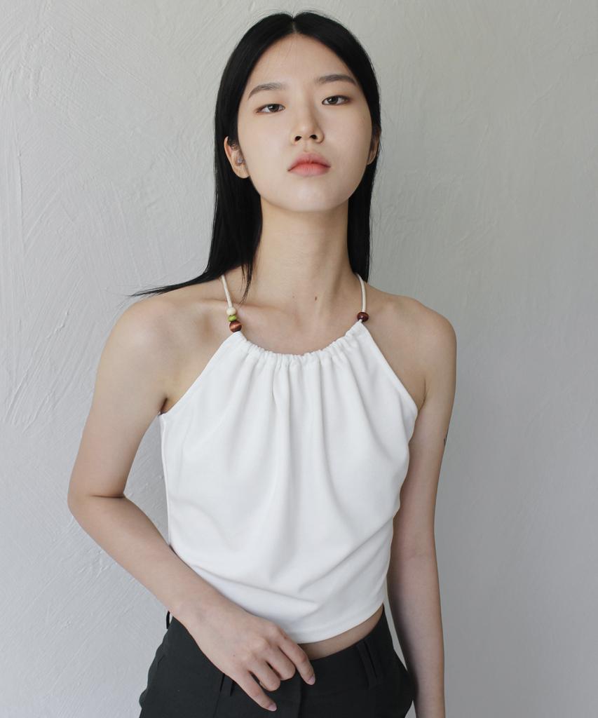 RUBATI Halterneck Wooden Beads Top (Ivory)