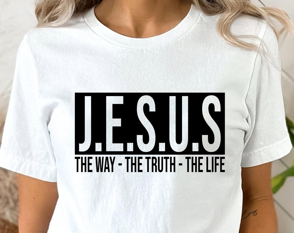 Jesus Christmas Shirt The Way Truth Life T-Shirt, Faith Shirt Religious Sign Birthday Gift Christianity Religion Church Presents Xmas Tops