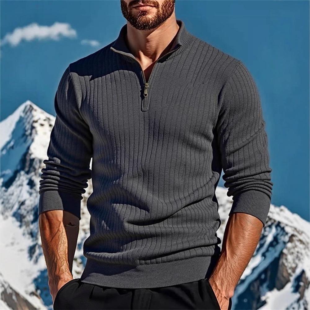 Long-sleeved Stand-up Collar Men's Sweater, Semi-zipper Knitted Sweater for Autumn and Winter