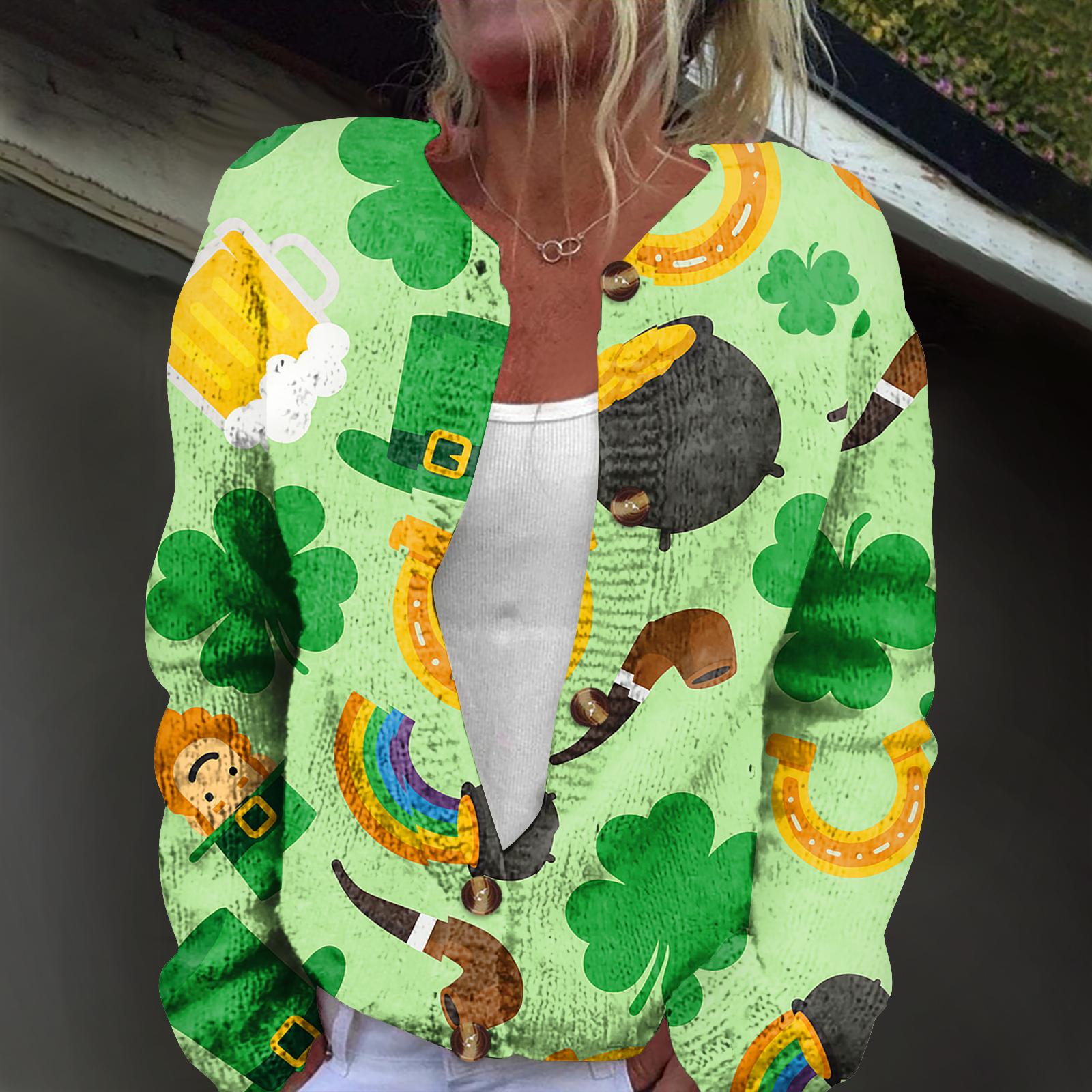 

Женский модный вязаный кардиган с принтом, с длинным рукавом, на пуговицах XL