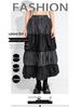2025 New Patchwork High Waist Midi Skirt - Women's Puff Lantern Style for Spring & Autumn