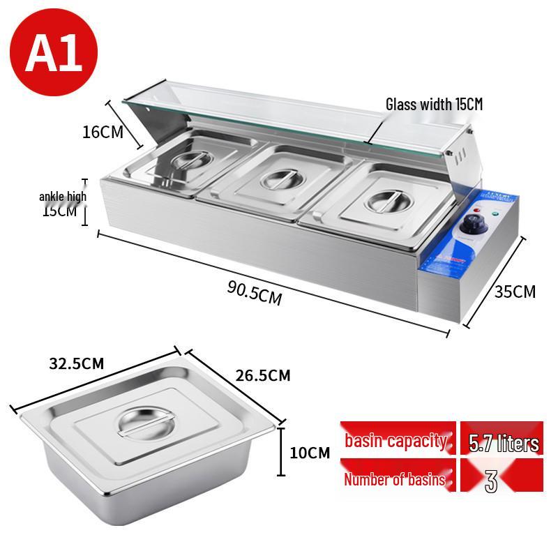 Stainless Steel Insulated Electric Bain Marie with Glass Cover and Temperature Control for Food Display and Warming