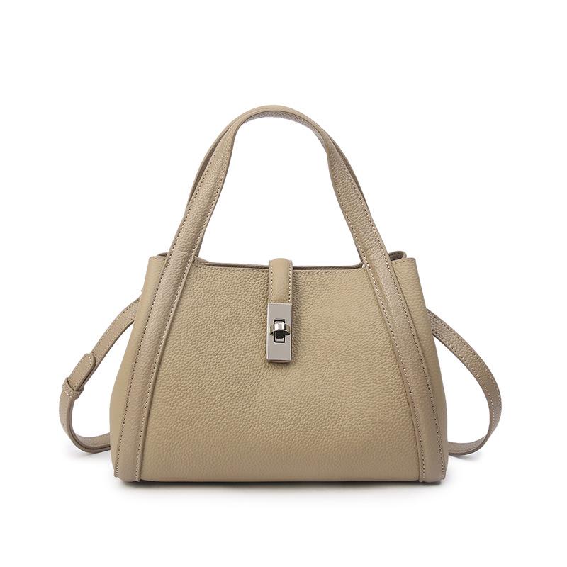 

2025 Handheld Crossbody Cowhide Bucket Bag for Office Workers - Large Capacity
