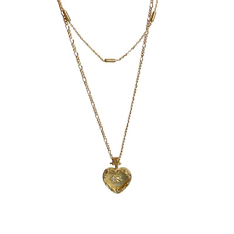Sterling Color Love Heart Pendant Necklace Women Double Layer Clavicle Chain Gold Tone Tone Necklaces Party Event Jewelry Event