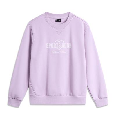 Li Ning Sports Lifestyle Series Pullover Letter Print Fleece Loose Long Sleeve Sweatshirt Women Sweatshirt Twilight-Purple AWDU446-4