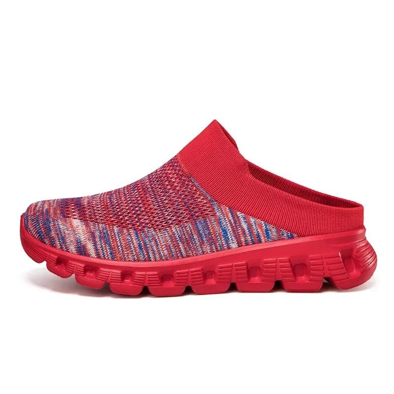 Fashion Slip On Women Slippers Mesh Breathable Shoes Outdoor Sock Slides Men Shoes Fashion Flats Knitted Upper Breathable Couple Shoes