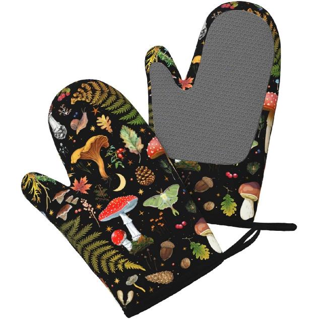 Mushroom Oven Mitts and Pot Holders 2pcs Set, Kitchen Oven Glove Heat Resistant Oven Mitts and Potholder with Non-Slip Silicone Surface for Cooking(1