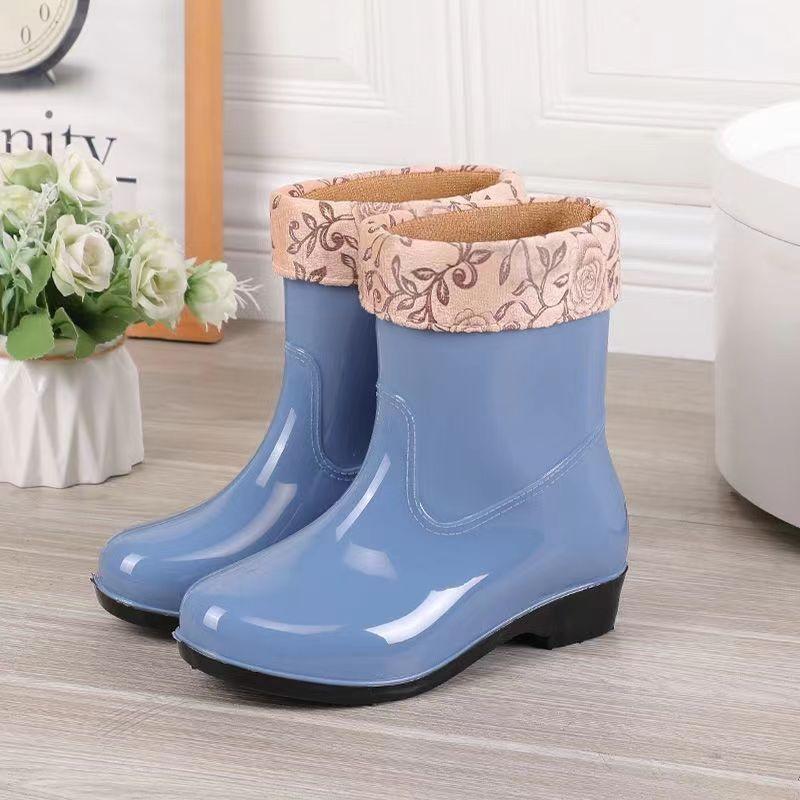 Women's Fashion Anti Slip Waterproof Cotton Midsole Rain Shoes Rubber Shoes