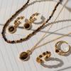 Elegant Retro Tiger's Eye Beaded Jewelry Set: Necklace, Earrings & Ring