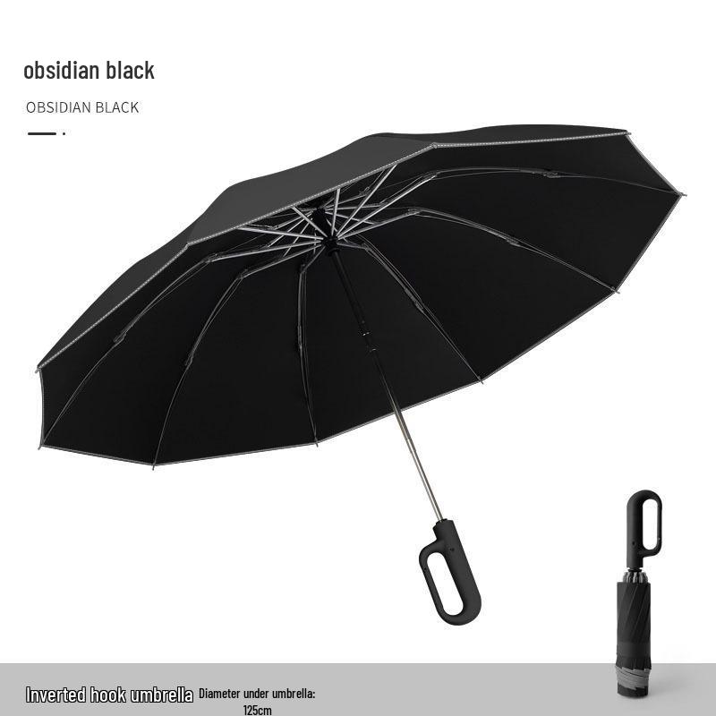 Automatic Windproof Folding Umbrella with Sun Protection, Reverse Design for All Weather, Black