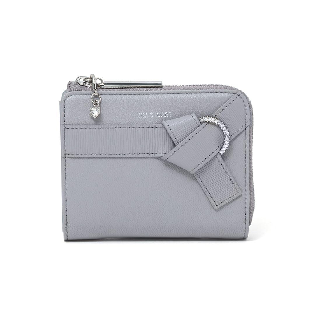 zipper wallet soft leather goatskin x cowhide half wallet with ribbon motif and crystal brooch clasp JSLW5AS2 [Jill Stuart] Bi-fold L-shaped [Improve] серый