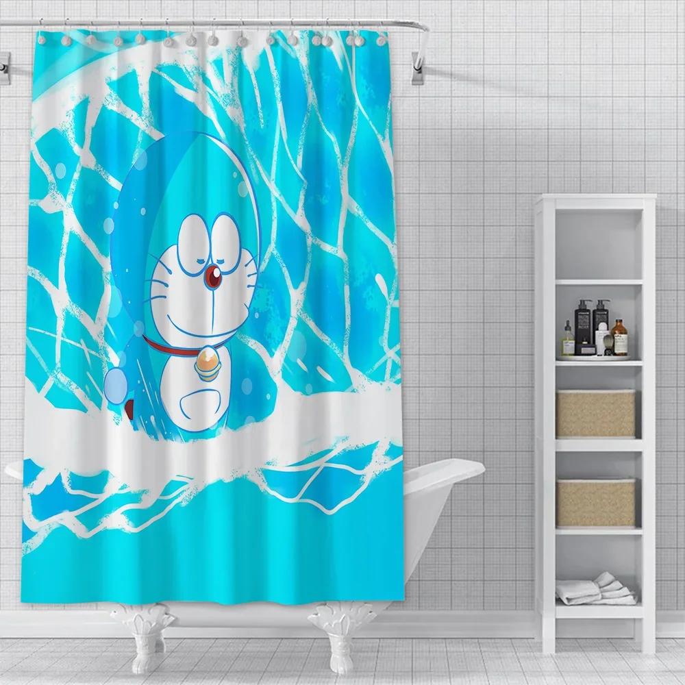 PO01 Lovely Cartoon D-Doraemons Shower Curtain Waterproof Polyester Fabric Bath Curtains Home Bathroom Decor Curtain With Hook