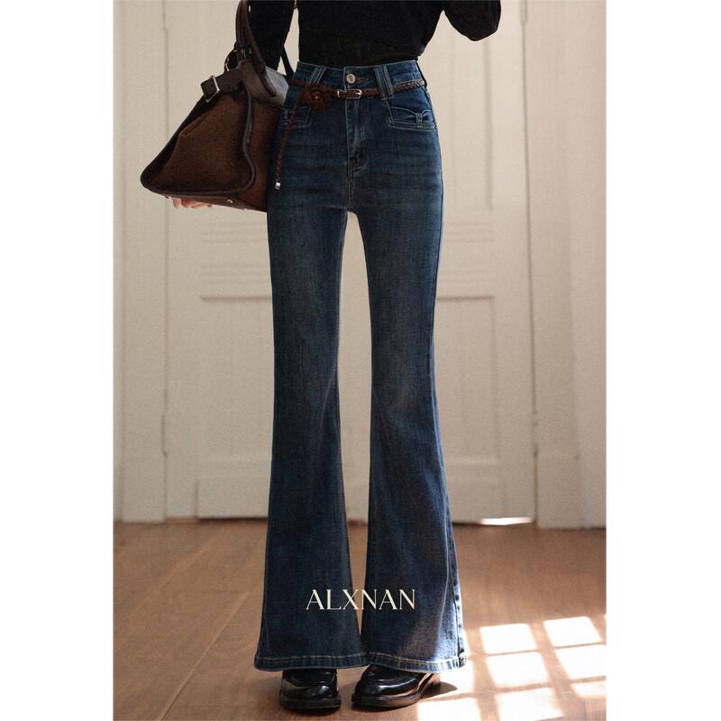 Luxiangnan Women s High-Waist Flared Straight Jeans L