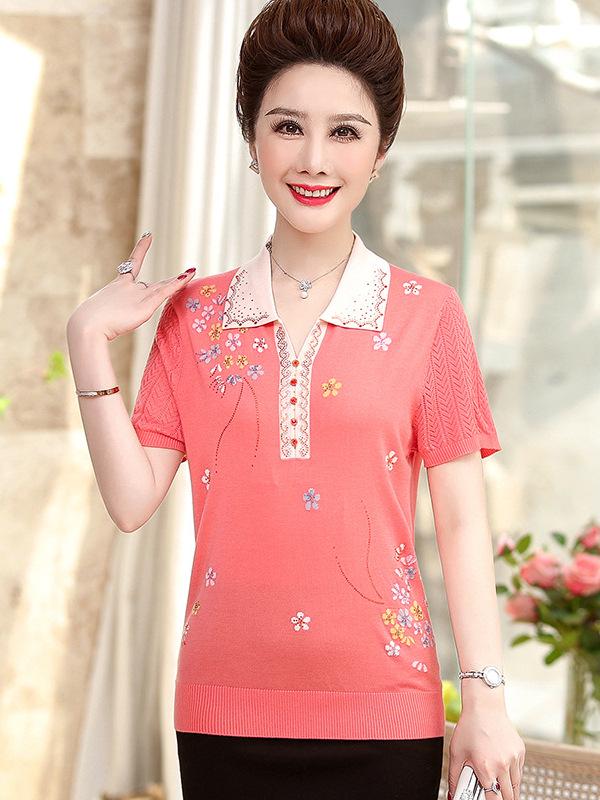 

Mom s Summer Plus Size Ice Silk Knit T-Shirt for Middle-Aged & Elderly Women 2XL (recommended 135-150 jin)