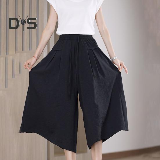 Pantaloni tăiați pentru femei, de culoare uni, cu talie elastică, pantaloni ocazionali, cu buzunare, pantaloni largi, îmbrăcăminte zilnică