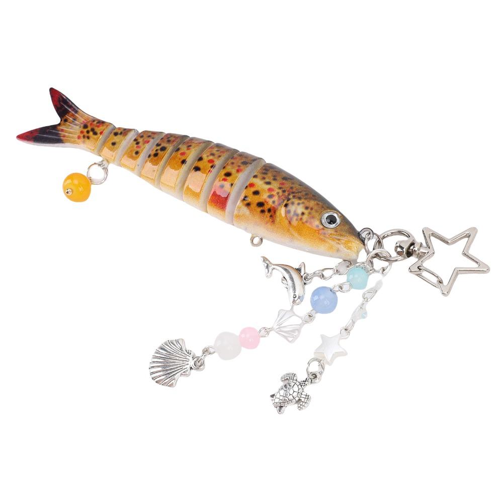 Spotted Yellow Fish Keychain ABS Articulated Fish Keychain Cute Fishing Bait Keychain For Bag