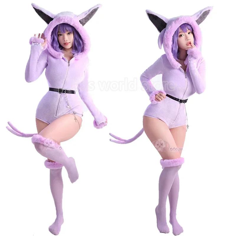 Anime Gengar Cosplay Costume Women Sexy Hooded Bodysuit Tail Socks Suit Bunny Girl Cartoon Plush Pajamas Kawaii Jumpsuit Uniform