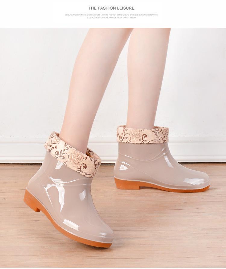 Women's Slip-On Waterproof Short Rain Boots, Non-Slip Mom Shoes for Kitchen, Home & Garden with Tendon Sole