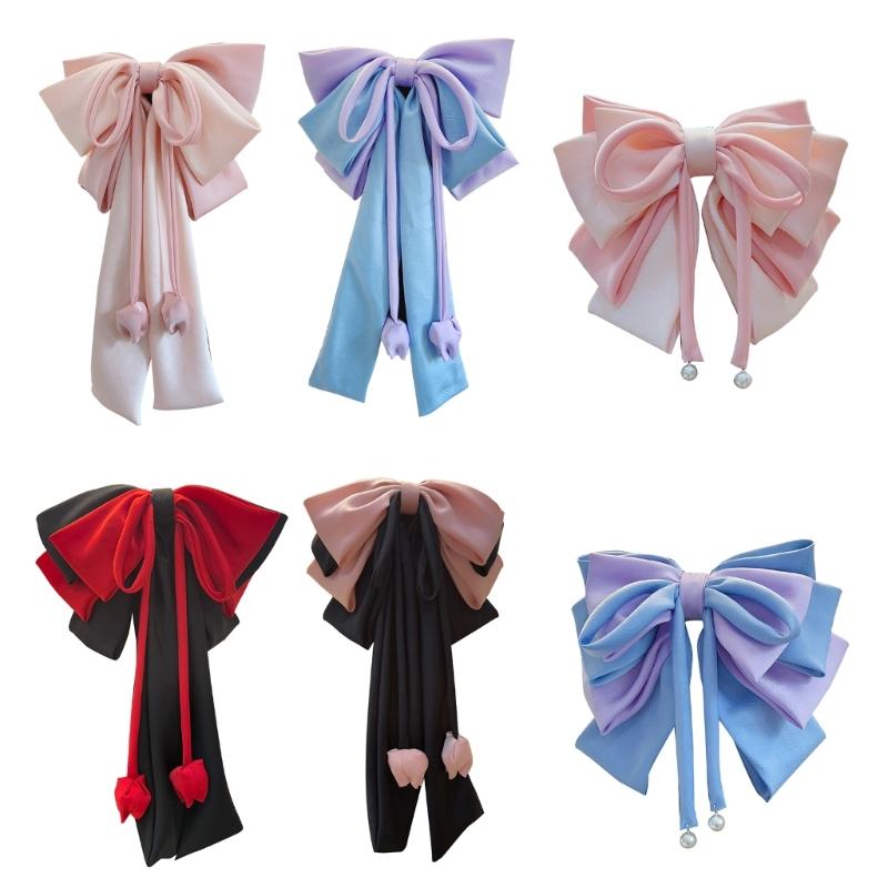 Elegant Purple Hair Bows Clip With Long Ribbon Fashion Headdress Hairpieces Barrette Hairpin For Women And Girls