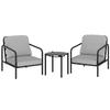3-Piece Steel Bistro Set with 2 Chairs with Thick Cushions, Table with Black Tempered Glass Top