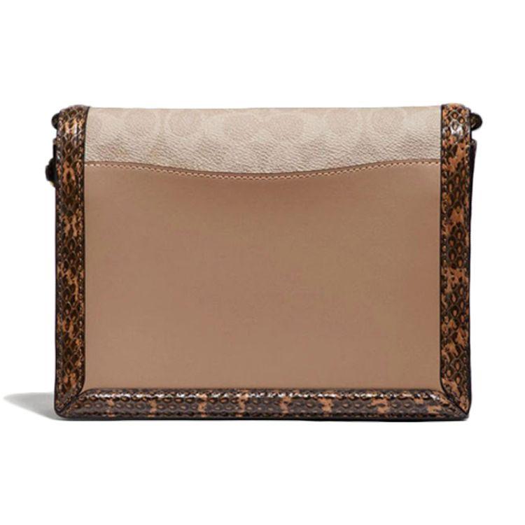 Coach Hutton 21 Classic Monogram Color Block Personality Leather And Snakeskin Coated Canvas Small Shoulder Crossbody Bag Women Bags Brown 89068-B4PVR