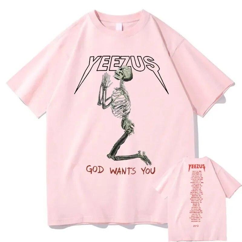 2024 New God Wants You Kanye West Double Sided Print Tshirt Streetwear Skull Graphic T-shirts Unisex Women Hip-Hop T Shirt Tops