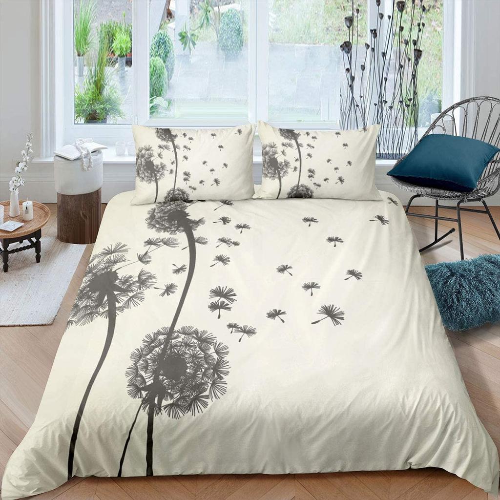 Dandelion Duvet Cover Set White Flower Pattern Polyester Comforter Cover King Queen Full Size For Kids Boys Girls Bedding Set