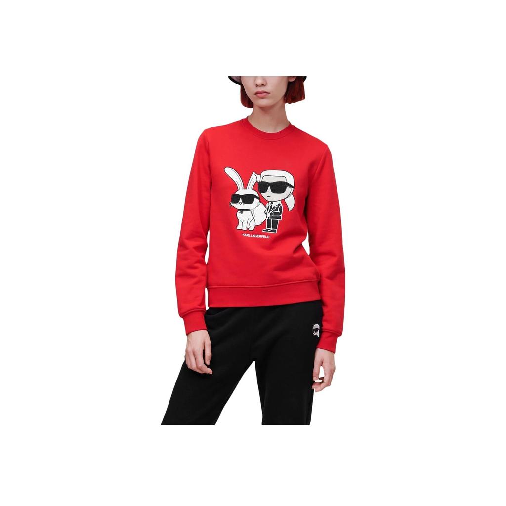 Karl Lagerfeld Urban Street Commuting Party Light Luxury Cartoon Print Round Neck Long Sleeve Pullover Sweatshirt Women sweatshirt Red 230W1809496