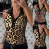 Beige Leopard Print Sequin Slim Fit Vest Summer  Cross-Border Hanging Neck Collar Women's Top Polyester Fiber Blend