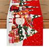 Linen Christmas Table Flag with Snowman & Santa Prints - Festive Table Mat Decorations