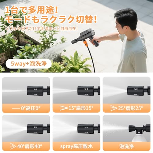 DOQASOO Handheld High-Pressure Washer with High-Performance 5-in-1 Nozzle, Rechargeable, Lightweight (900g), Battery-Powered, Compatible with Bottled