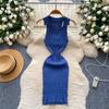 Summer Women Casual Sleeveless Polo Collar Knitted Sweater Mini Short Sheath Dresses